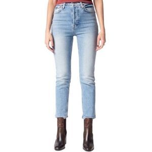 Re/Done 90s High Rise Ankle Crop Jeans Women's Button Fly Mid-Blue Size 25 New